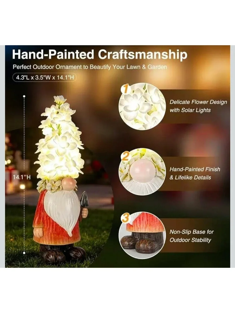 Solar Gnome with Flower Hat LED Lights Outdoor Garden Decor